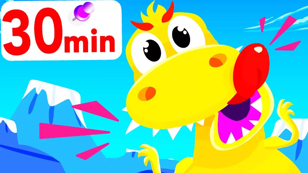 T-REX DINOSAUR DANCE | Pineapple Song, Apples and Bananas, Row your Boat by Little Angel