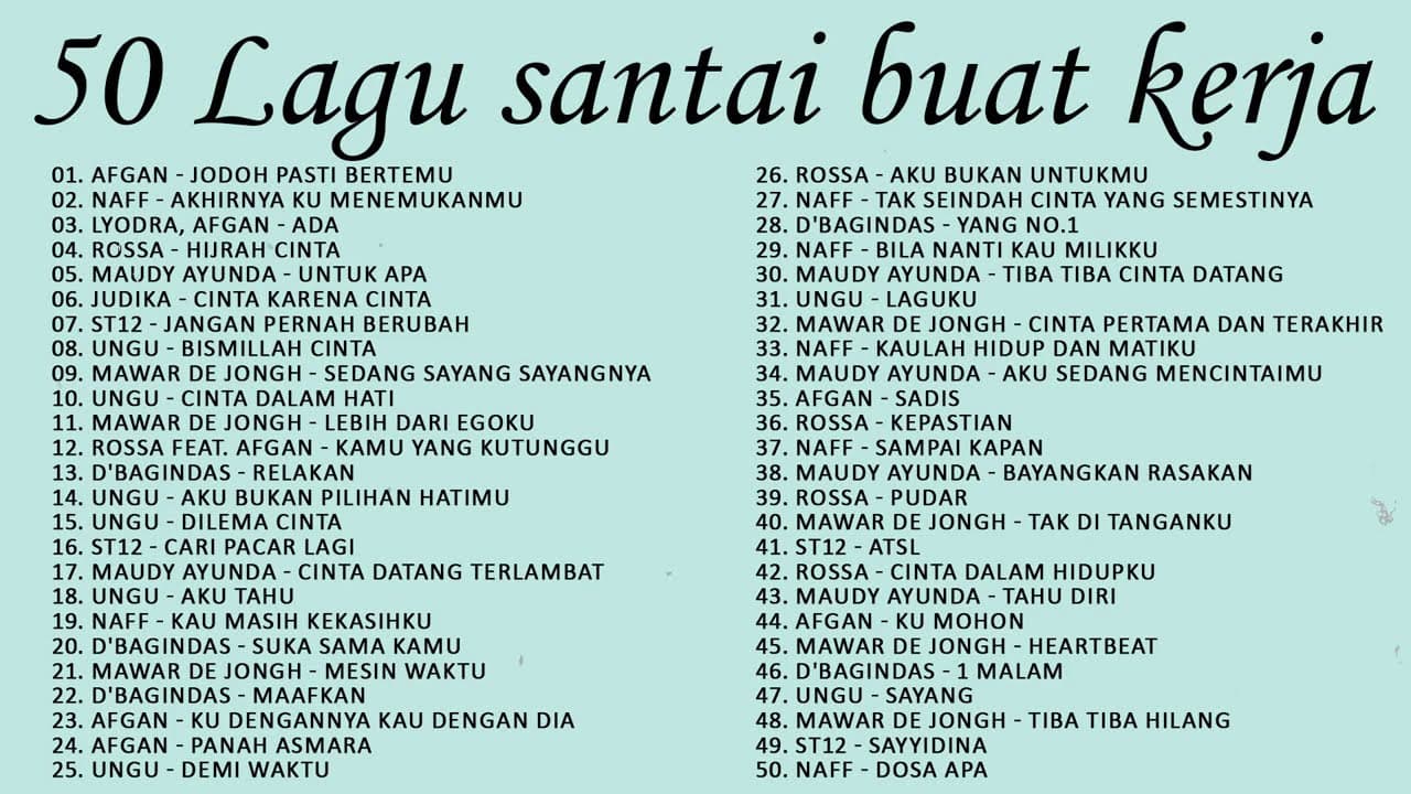 50 Lagu Santai Buat Kerja || Afgan - Jodoh Pasti Bertemu