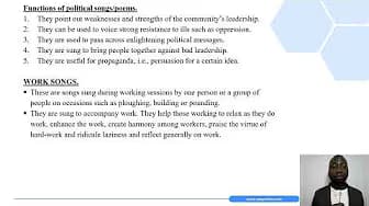 Political Songs and Work Songs Lesson 4 - English Form 4 - Topic: Oral Poetry - KCSE Lesson Notes and Videos